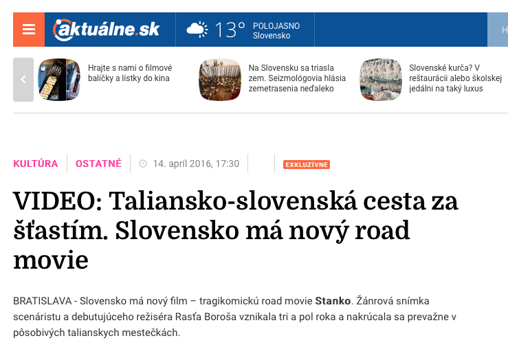 VIDEO: Taliansko-slovenská cesta za šťastím. Slovensko má nový road movie